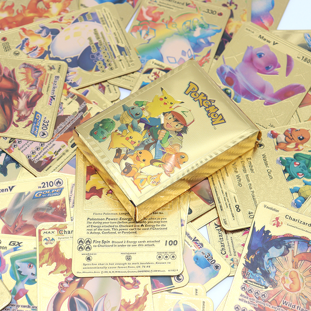 Nowe 54 kawałki Pokemon metalowe karty do gry pudełko złote litery Metalicas Charizard Vmax Gx karciana zabawka drobna+gratis - Wianko - 6