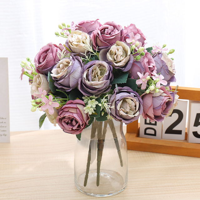 Sztuczna roślina kwiaty perski bukiet róż - 7 głów - dekoracje do sypialni, domu, ślub, walentynki - sztuczne i zasuszone kwiaty - Wianko - 1