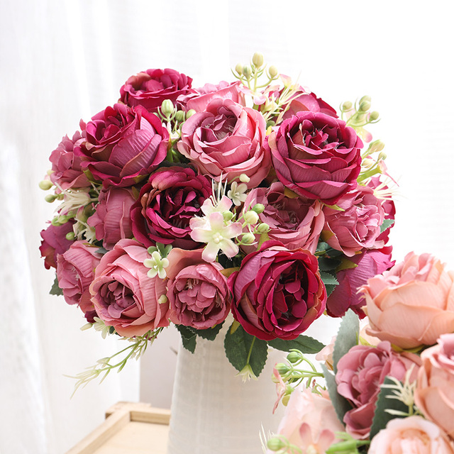 Sztuczna roślina kwiaty perski bukiet róż - 7 głów - dekoracje do sypialni, domu, ślub, walentynki - sztuczne i zasuszone kwiaty - Wianko - 7