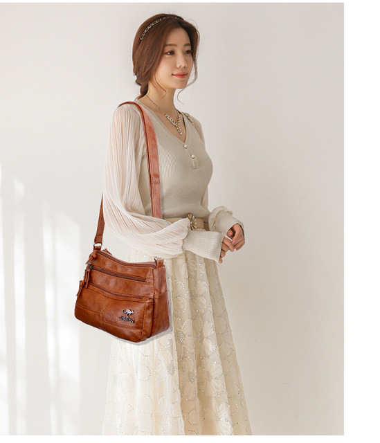 Kobieta w stylu vintage - skórzana torba crossbody, duża pojemność, jednolity kolor - Wianko - 21