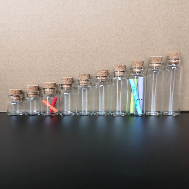 Mini szklane butelki na próbki DIY do przechowywania - 10 sztuk (4ml, 5ml, 7ml, 8ml, 10ml, 12ml, 15ml, 18ml, 20ml) z korkami - Wianko - 3