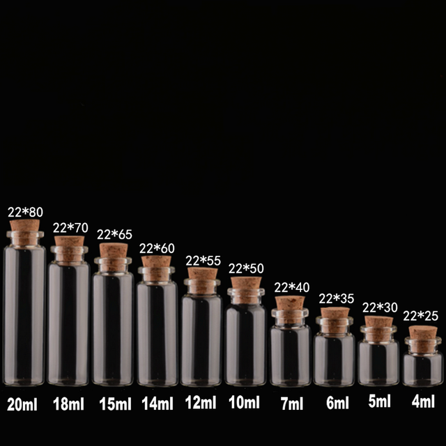 Mini szklane butelki na próbki DIY do przechowywania - 10 sztuk (4ml, 5ml, 7ml, 8ml, 10ml, 12ml, 15ml, 18ml, 20ml) z korkami - Wianko - 20