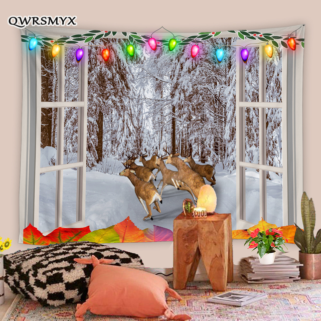 Gobelin Okno z zimowym krajobrazem lasu, pokrytym śniegiem, idealny do dekoracji wnętrz - Wianko - 4