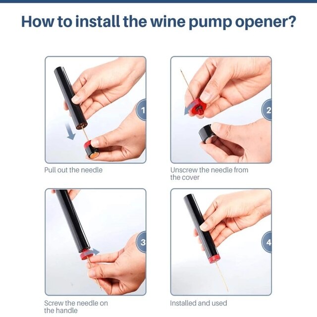 Zestaw przenośnych otwieraczy do wina - pompa powietrzna, korkociąg ze stali nierdzewnej oraz akcesoria do otwierania wina z nożem do usuwania korka - Wianko - 5