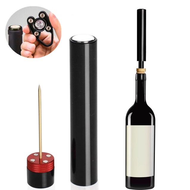 Zestaw przenośnych otwieraczy do wina - pompa powietrzna, korkociąg ze stali nierdzewnej oraz akcesoria do otwierania wina z nożem do usuwania korka - Wianko - 2