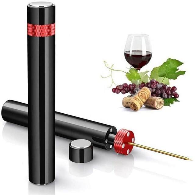 Zestaw przenośnych otwieraczy do wina - pompa powietrzna, korkociąg ze stali nierdzewnej oraz akcesoria do otwierania wina z nożem do usuwania korka - Wianko - 4