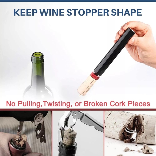 Zestaw przenośnych otwieraczy do wina - pompa powietrzna, korkociąg ze stali nierdzewnej oraz akcesoria do otwierania wina z nożem do usuwania korka - Wianko - 7