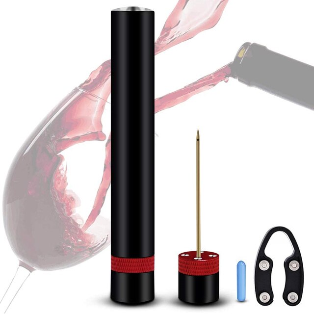Zestaw przenośnych otwieraczy do wina - pompa powietrzna, korkociąg ze stali nierdzewnej oraz akcesoria do otwierania wina z nożem do usuwania korka - Wianko - 1