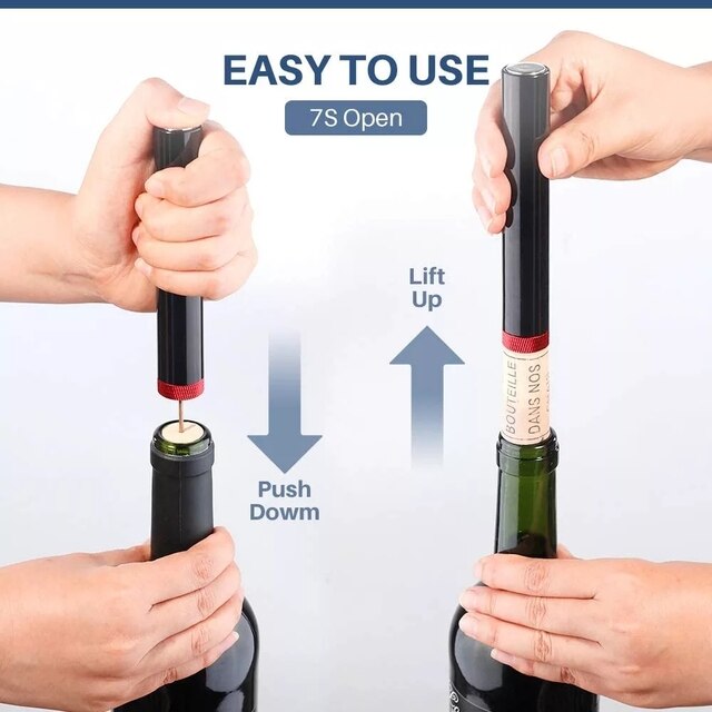 Zestaw przenośnych otwieraczy do wina - pompa powietrzna, korkociąg ze stali nierdzewnej oraz akcesoria do otwierania wina z nożem do usuwania korka - Wianko - 6