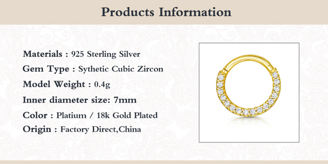 Kolczyki kość do ucha w kształcie obręczy, autentyczne 925 Sterling srebrne z cyrkonem - piękna biżuteria dla kobiet - Wianko - 2