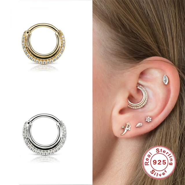 Kolczyki kość do ucha w kształcie obręczy, autentyczne 925 Sterling srebrne z cyrkonem - piękna biżuteria dla kobiet - Wianko - 10