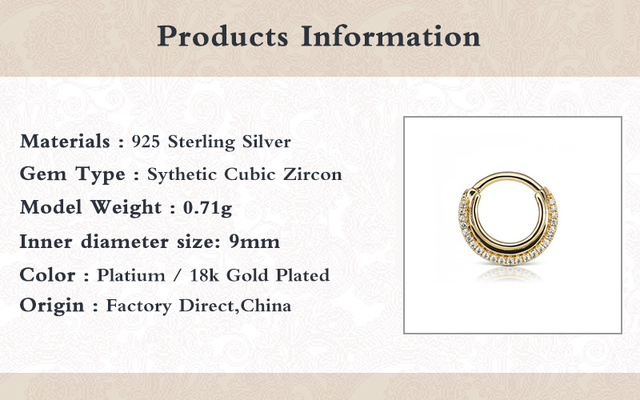 Kolczyki kość do ucha w kształcie obręczy, autentyczne 925 Sterling srebrne z cyrkonem - piękna biżuteria dla kobiet - Wianko - 9