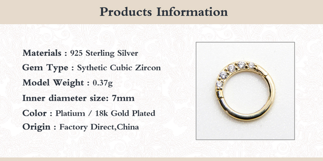 Kolczyki kość do ucha w kształcie obręczy, autentyczne 925 Sterling srebrne z cyrkonem - piękna biżuteria dla kobiet - Wianko - 7