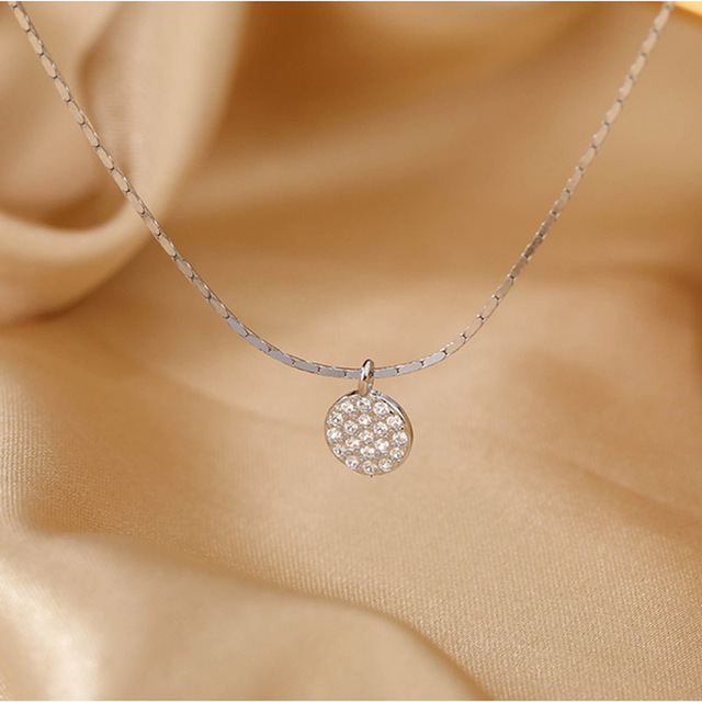 Nowy naszyjnik dyskowy Choker z cyrkoniami, wisiorek w kształcie okręgu ze srebra pr. 925 - biżuteria ślubna dla kobiet - Wianko - 14