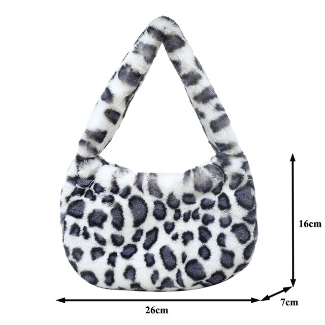 Pluszowa torba na ramię z futrem leoparda, zebry i tygrysa dla kobiet - Zima 2021👜 - Wianko - 1