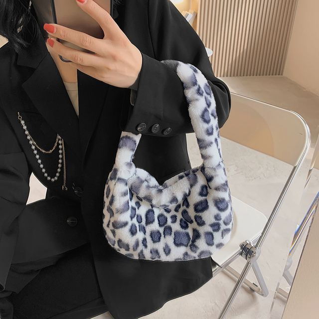 Pluszowa torba na ramię z futrem leoparda, zebry i tygrysa dla kobiet - Zima 2021👜 - Wianko - 8