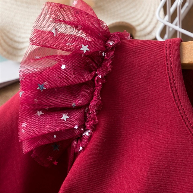 Czerwona sukienka dla dziewczynki z długim rękawem i białymi kropkami - ubranie na jesień świąteczne - Wianko - 15