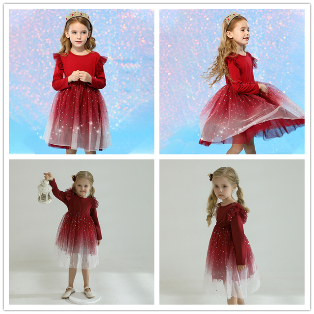 Czerwona sukienka dla dziewczynki z długim rękawem i białymi kropkami - ubranie na jesień świąteczne - Wianko - 13