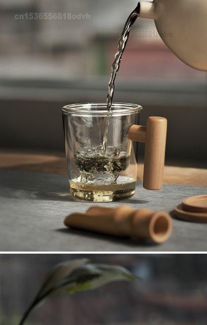 Drewniany kubek do herbaty w stylu japońskim z filtrem i uchwytem z kawy, szklany, biurowy - Wianko - 9