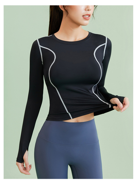 Koszulka sportowa dla kobiet z długim rękawem - Sexy Slim, szybkoschnąca, idealna na siłownię i do aktywnego fitnessu z klamrą kciuka - Wianko - 19