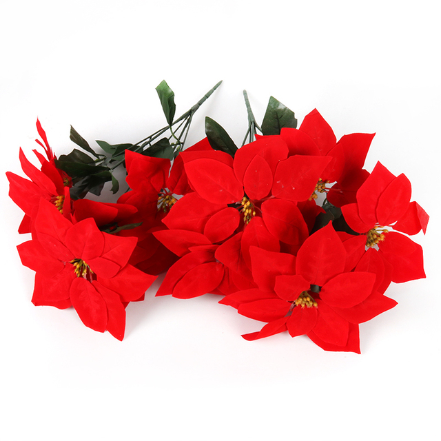 Sztuczne kwiaty Poinsettia - boże narodzenie, ozdoby, bukiet - Wianko - 1