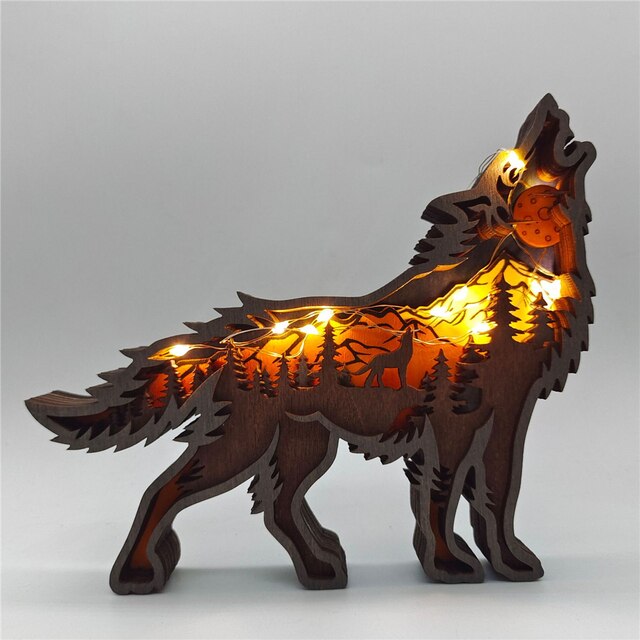 Dekoracje świąteczne drewniane wilk LED Light - ozdoby na biurko do dekoracji domu - Wianko - 7