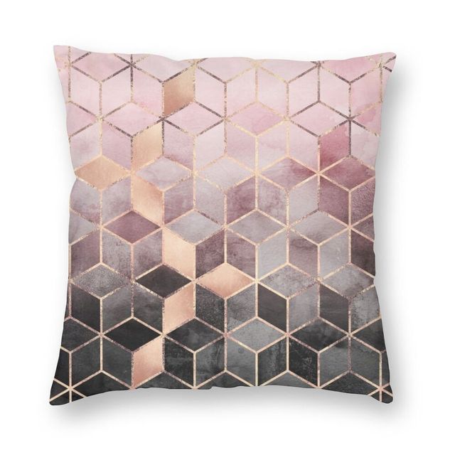 Poszewka na poduszkę w różowo-szarym gradientowym wzorze geometrycznym, spersonalizowana, do dekoracji wnętrz - Wianko - 1