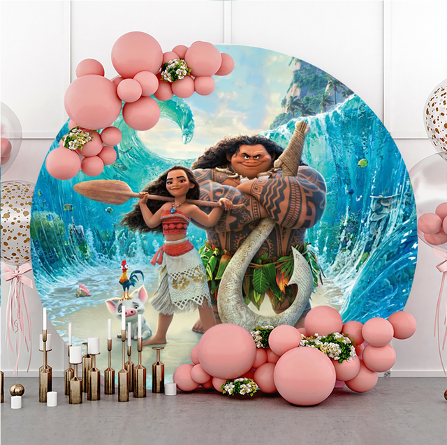 Okrągłe tło dekoracyjne Disney Moana - idealne na imprezy urodzinowe i wesela- fototapeta dla dzieci - Wianko - 4
