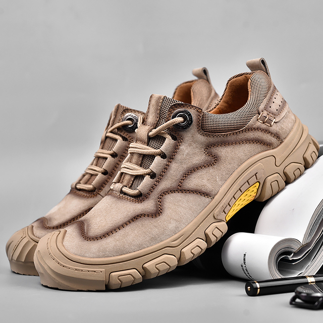 Męskie nubukowe, skórzane buty na co dzień, odporne na zużycie, oddychające, wygodne i trwałe, zasznurowane buty trekkingowe - Wianko - 1