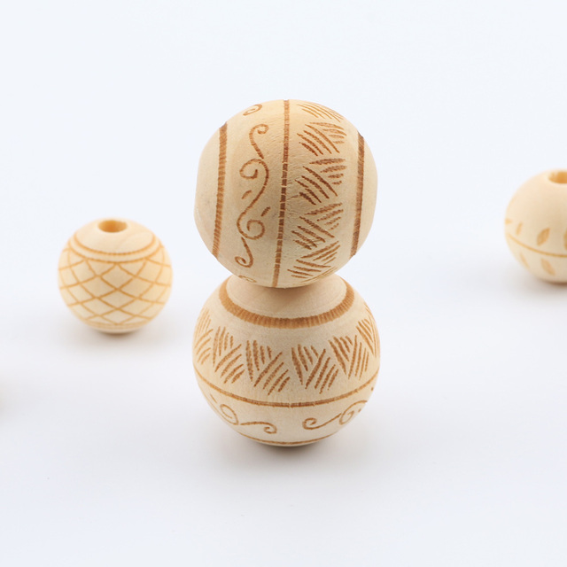 Akcesoria do tworzenia biżuterii - Naturalne drewniane koraliki okrągłe 20-25mm z kwiatowym wzorem dla dzieci (luzem) - Wianko - 9