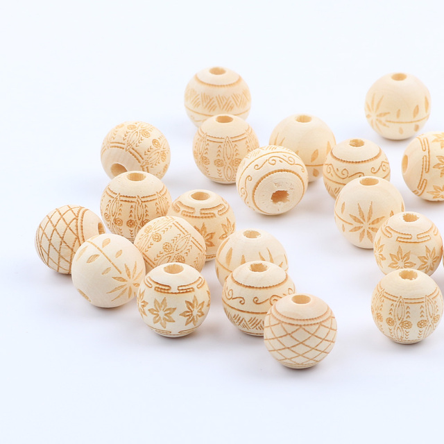 Akcesoria do tworzenia biżuterii - Naturalne drewniane koraliki okrągłe 20-25mm z kwiatowym wzorem dla dzieci (luzem) - Wianko - 1