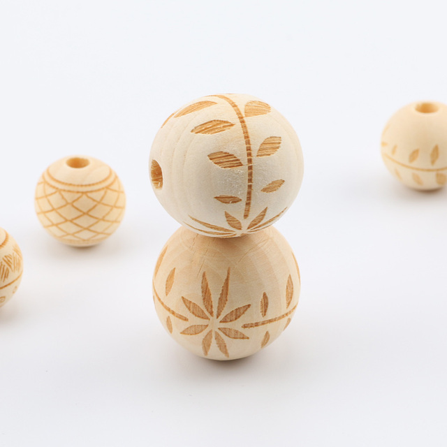 Akcesoria do tworzenia biżuterii - Naturalne drewniane koraliki okrągłe 20-25mm z kwiatowym wzorem dla dzieci (luzem) - Wianko - 5