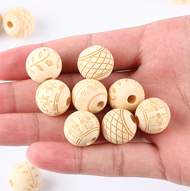 Akcesoria do tworzenia biżuterii - Naturalne drewniane koraliki okrągłe 20-25mm z kwiatowym wzorem dla dzieci (luzem) - Wianko - 2