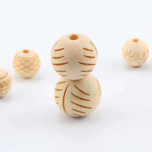 Akcesoria do tworzenia biżuterii - Naturalne drewniane koraliki okrągłe 20-25mm z kwiatowym wzorem dla dzieci (luzem) - Wianko - 8