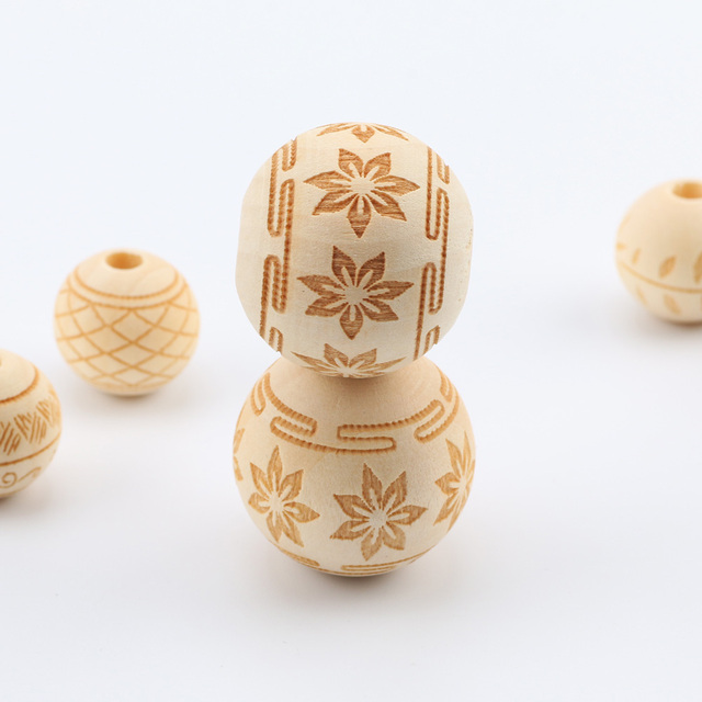 Akcesoria do tworzenia biżuterii - Naturalne drewniane koraliki okrągłe 20-25mm z kwiatowym wzorem dla dzieci (luzem) - Wianko - 6
