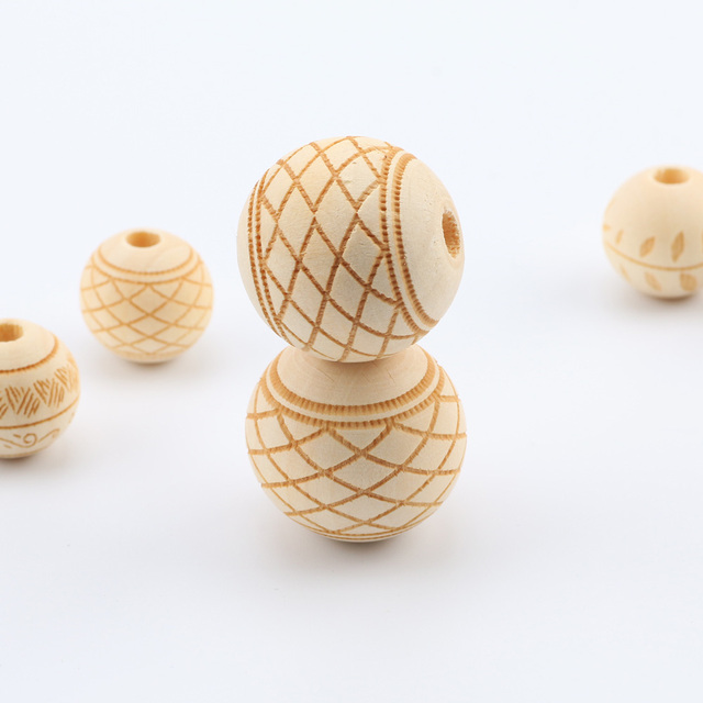 Akcesoria do tworzenia biżuterii - Naturalne drewniane koraliki okrągłe 20-25mm z kwiatowym wzorem dla dzieci (luzem) - Wianko - 7