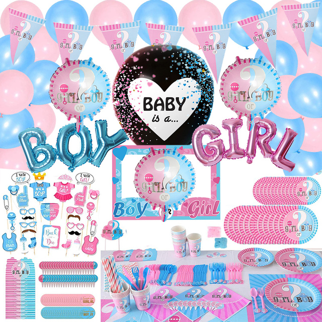 Płeć Reveal Party - Akcesoria dekoracyjne dla Baby Shower - Balony lateksowe - Zestaw stołowy - Dziewczynka lub chłopiec - Różowe i niebieskie - Dekoracje urodzinowe dla dzieci - Wianko - 1