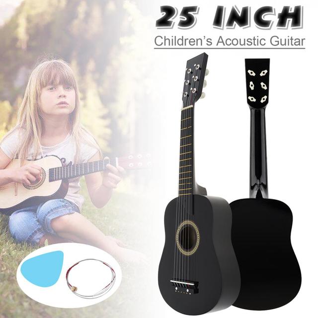 Gitara akustyczna Basswood 25 Cal, kolor czarny, z Pick strunami - doskonały prezent dla dzieci i początkujących - Wianko - 1