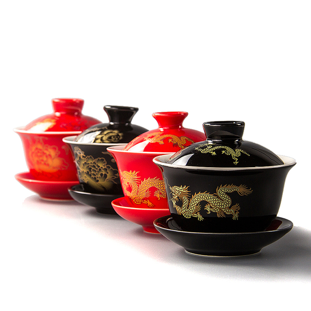 Czarka do herbaty Gaiwan - chińska ręcznie malowana ceramika, elegancki, z pokrywką i spodkiem - Teaware, herbata Kung Fu - Wianko - 8