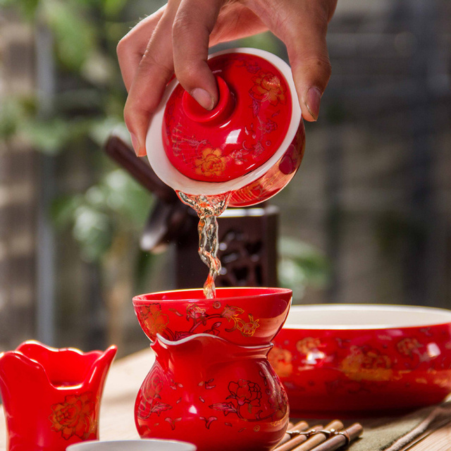 Czarka do herbaty Gaiwan - chińska ręcznie malowana ceramika, elegancki, z pokrywką i spodkiem - Teaware, herbata Kung Fu - Wianko - 6