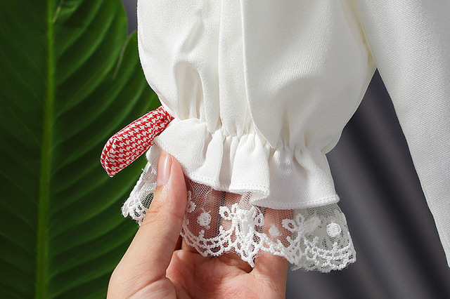 Ubrań dla dzieci - Zestaw jesienno-koronkowy: Koszula z długim rękawem z łukiem i plisowana spódnica - Kostium księżniczki (2 sztuki) - Wianko - 8