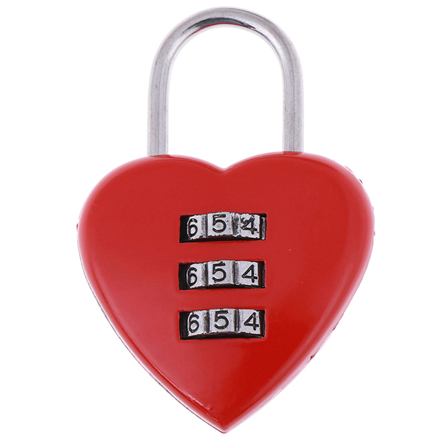 Kłódka do bagażu czerwona w kształcie serca, 3-cyfrowa, mała i urocza - Wianko - 1