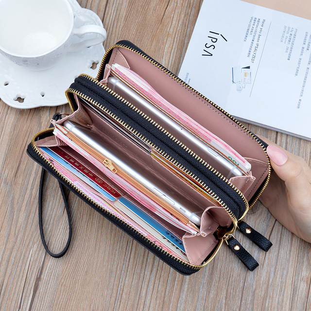 Nowoczesny portfel damski z długim paskiem, wielekolorowy, z zamkiem błyskawicznym i miejscem na telefon komórkowy - Wianko - 2