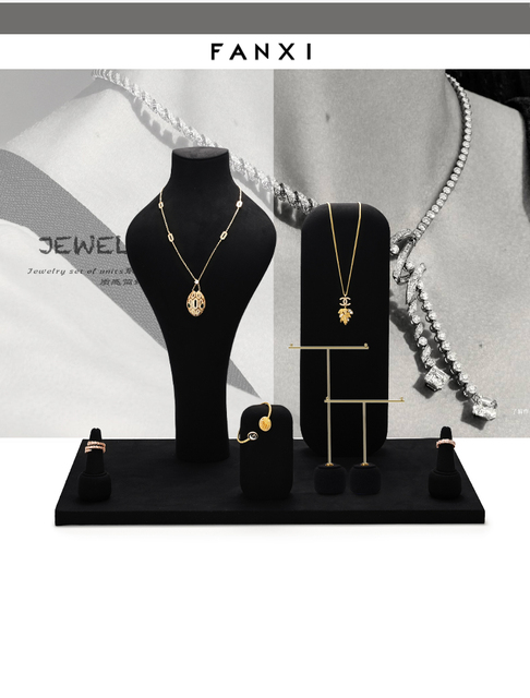 Czarny wyświetlacz biżuterii FANXI - stojak na kolczyki i naszyjniki, manekin do prezentacji biżuterii - Wianko - 9