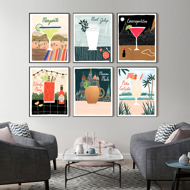 Kuchnia plakat z drukiem koktajlu szampana na płótnie - dekoracja ściany dla restauracji i domu - Wianko - 2