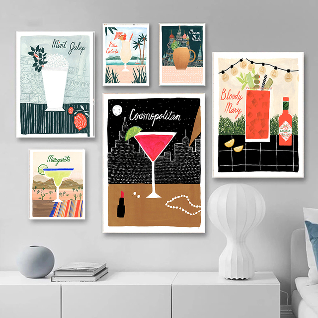 Kuchnia plakat z drukiem koktajlu szampana na płótnie - dekoracja ściany dla restauracji i domu - Wianko - 4
