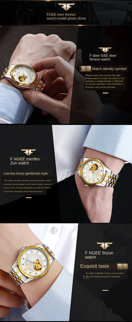Męski zegarek automatyczny Hollow z kołem zamachowym, wodoodporny, w złotej stalowej kopercie, biznesowy, z luminous analogowym wyświetlaczem na rękę – Relogio Masculino - Wianko - 11