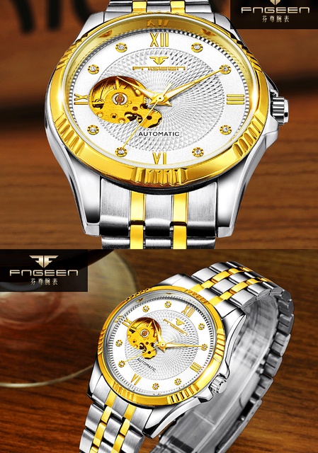 Męski zegarek automatyczny Hollow z kołem zamachowym, wodoodporny, w złotej stalowej kopercie, biznesowy, z luminous analogowym wyświetlaczem na rękę – Relogio Masculino - Wianko - 15