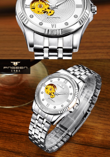 Męski zegarek automatyczny Hollow z kołem zamachowym, wodoodporny, w złotej stalowej kopercie, biznesowy, z luminous analogowym wyświetlaczem na rękę – Relogio Masculino - Wianko - 19
