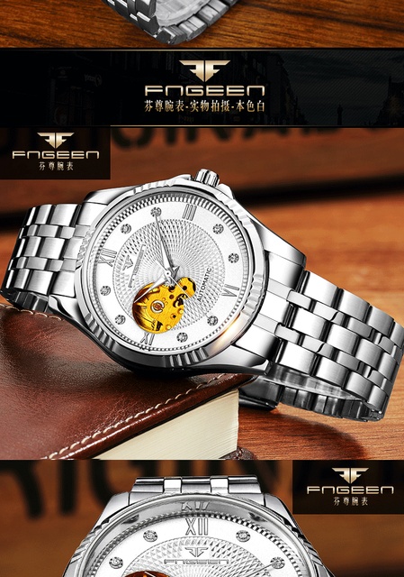 Męski zegarek automatyczny Hollow z kołem zamachowym, wodoodporny, w złotej stalowej kopercie, biznesowy, z luminous analogowym wyświetlaczem na rękę – Relogio Masculino - Wianko - 18